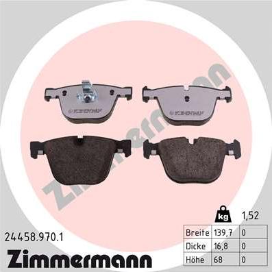 Zimmermann 24458.970.1 - Тормозные колодки, дисковые, комплект avtokuzovplus.com.ua