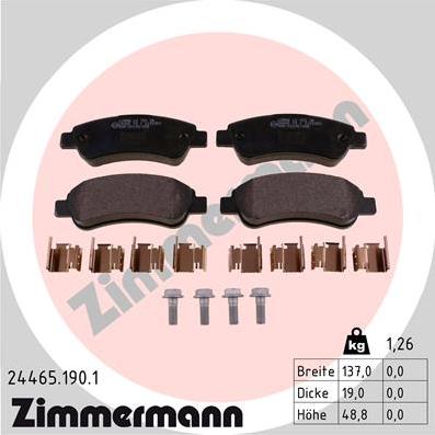 Zimmermann 24465.190.1 - Тормозные колодки, дисковые, комплект avtokuzovplus.com.ua