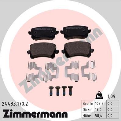 Zimmermann 24483.170.2 - Тормозные колодки, дисковые, комплект avtokuzovplus.com.ua