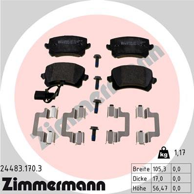 Zimmermann 24483.170.3 - Гальмівні колодки, дискові гальма autocars.com.ua