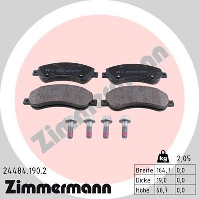 Zimmermann 24484.190.2 - Гальмівні колодки, дискові гальма autocars.com.ua
