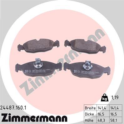 Zimmermann 24487.160.1 - Тормозные колодки, дисковые, комплект avtokuzovplus.com.ua