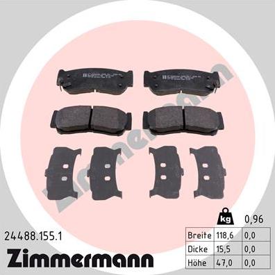 Zimmermann 24488.155.1 - Гальмівні колодки, дискові гальма autocars.com.ua