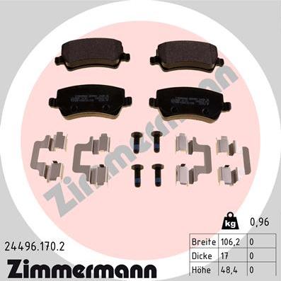 Zimmermann 24496.170.2 - Тормозные колодки, дисковые, комплект autodnr.net