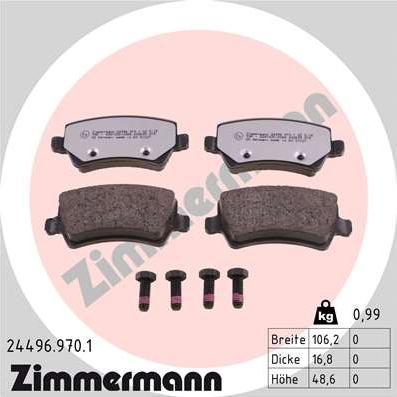 Zimmermann 24496.970.1 - Тормозные колодки, дисковые, комплект autodnr.net