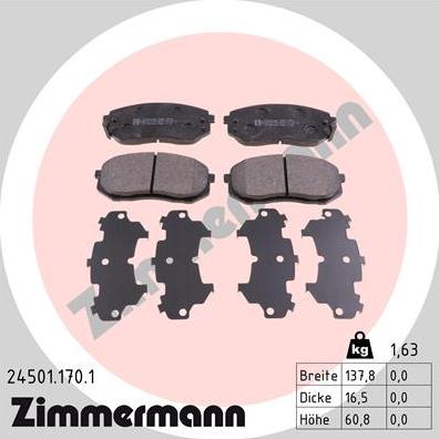 Zimmermann 24501.170.1 - Тормозные колодки, дисковые, комплект avtokuzovplus.com.ua