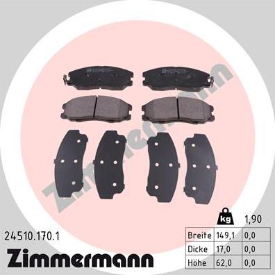 Zimmermann 24510.170.1 - Тормозные колодки, дисковые, комплект avtokuzovplus.com.ua