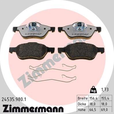 Zimmermann 24535.980.1 - Тормозные колодки, дисковые, комплект autodnr.net