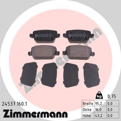 Zimmermann 24537.160.1 - Гальмівні колодки, дискові гальма autocars.com.ua