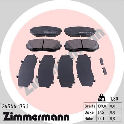 Zimmermann 24544.175.1 - Гальмівні колодки, дискові гальма autocars.com.ua
