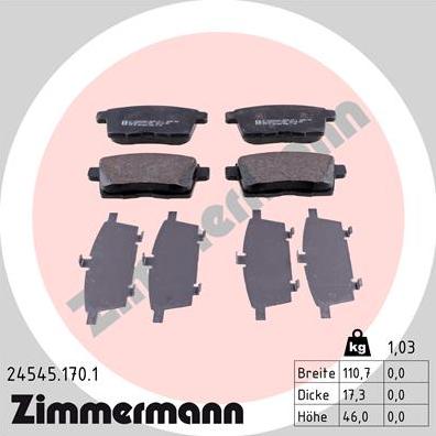 Zimmermann 24545.170.1 - Тормозные колодки, дисковые, комплект autodnr.net