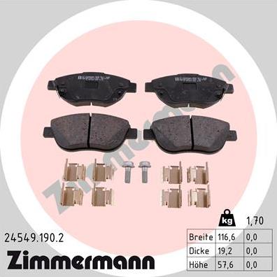 Zimmermann 24549.190.2 - Гальмівні колодки, дискові гальма autocars.com.ua