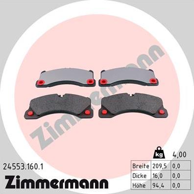 Zimmermann 24553.160.1 - Колодки тормозные дисковые PORSCHE  VW autodnr.net