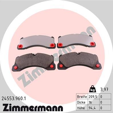 Zimmermann 24553.960.1 - Тормозные колодки, дисковые, комплект avtokuzovplus.com.ua