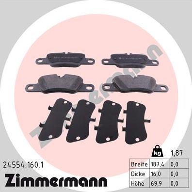 Zimmermann 24554.160.1 - Тормозные колодки, дисковые, комплект avtokuzovplus.com.ua