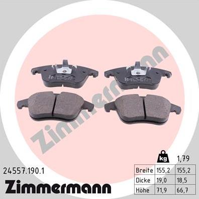 Zimmermann 24557.190.1 - Тормозные колодки, дисковые, комплект avtokuzovplus.com.ua