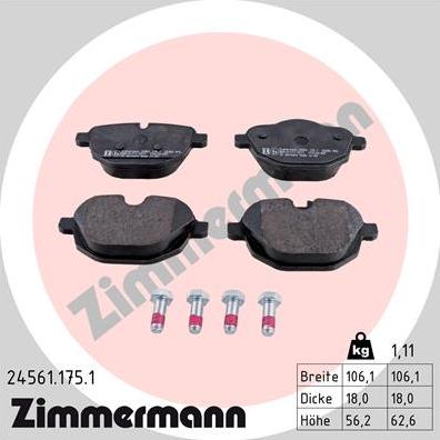 Zimmermann 24561.175.1 - Тормозные колодки, дисковые, комплект avtokuzovplus.com.ua