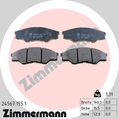 Zimmermann 24567.155.1 - Тормозные колодки, дисковые, комплект avtokuzovplus.com.ua