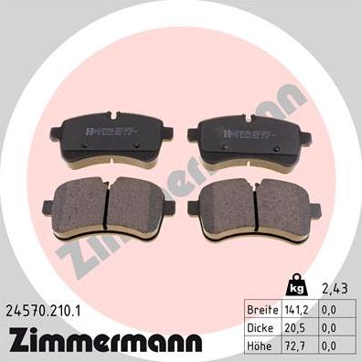 Zimmermann 24570.210.1 - Тормозные колодки, дисковые, комплект avtokuzovplus.com.ua
