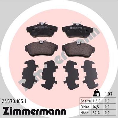 Zimmermann 24578.165.1 - Гальмівні колодки, дискові гальма autocars.com.ua