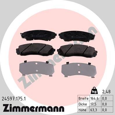 Zimmermann 24597.175.1 - Тормозные колодки, дисковые, комплект avtokuzovplus.com.ua