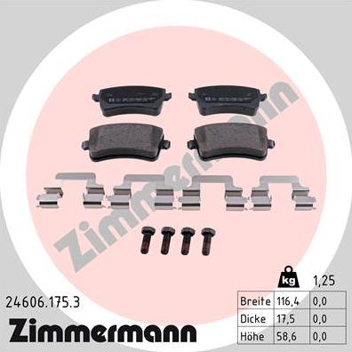 Zimmermann 24606.175.3 - Гальмівні колодки, дискові гальма autocars.com.ua