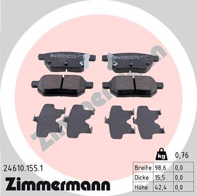 Zimmermann 24610.155.1 - Тормозные колодки, дисковые, комплект avtokuzovplus.com.ua