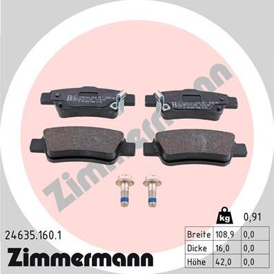 Zimmermann 24635.160.1 - Тормозные колодки, дисковые, комплект autodnr.net