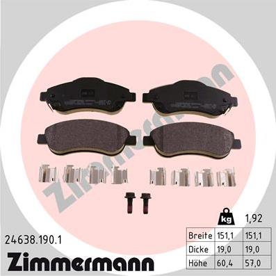 Zimmermann 24638.190.1 - Тормозные колодки, дисковые, комплект autodnr.net