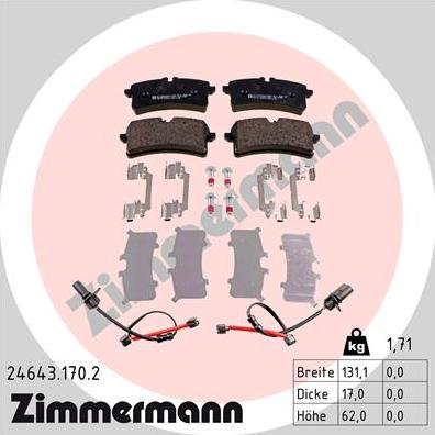 Zimmermann 24643.170.2 - Тормозные колодки, дисковые, комплект avtokuzovplus.com.ua