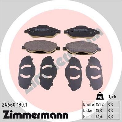 Zimmermann 24660.180.1 - Тормозные колодки, дисковые, комплект autodnr.net