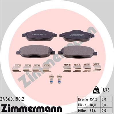 Zimmermann 24660.180.2 - Тормозные колодки, дисковые, комплект autodnr.net