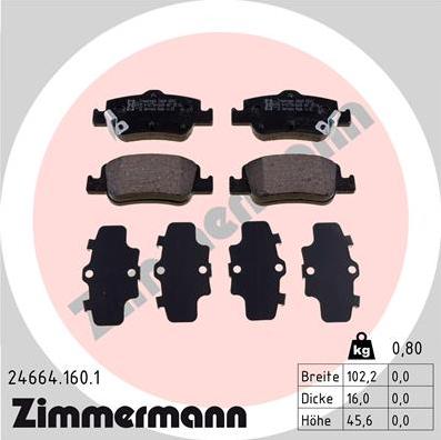 Zimmermann 24664.160.1 - Тормозные колодки, дисковые, комплект autodnr.net