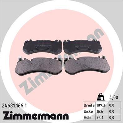 Zimmermann 24681.166.1 - Тормозные колодки, дисковые, комплект avtokuzovplus.com.ua