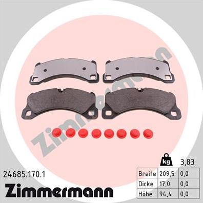 Zimmermann 24685.170.1 - Тормозные колодки, дисковые, комплект avtokuzovplus.com.ua