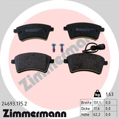 Zimmermann 24693.175.2 - Гальмівні колодки, дискові гальма autocars.com.ua
