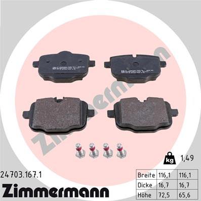Zimmermann 24703.167.1 - Тормозные колодки, дисковые, комплект avtokuzovplus.com.ua