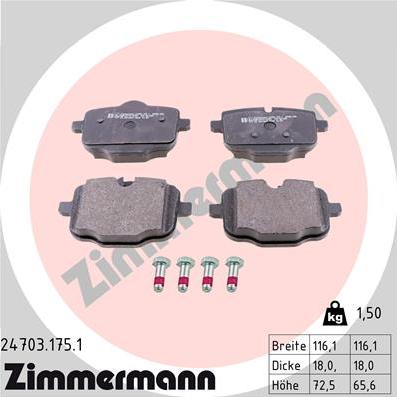 Zimmermann 24703.175.1 - Гальмівні колодки, дискові гальма autocars.com.ua