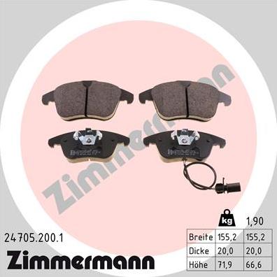 Zimmermann 24705.200.1 - Гальмівні колодки, дискові гальма autocars.com.ua