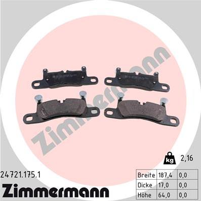Zimmermann 24721.175.1 - Гальмівні колодки, дискові гальма autocars.com.ua