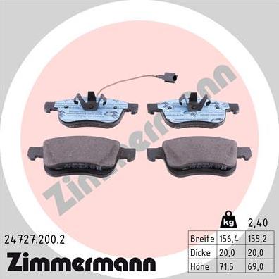 Zimmermann 24727.200.2 - Тормозные колодки, дисковые, комплект autodnr.net