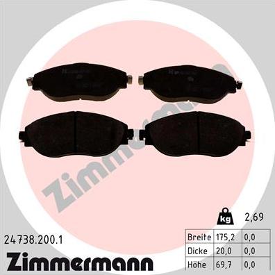 Zimmermann 24738.200.1 - Гальмівні колодки, дискові гальма autocars.com.ua