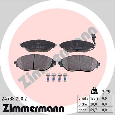 Zimmermann 24738.200.2 - Гальмівні колодки, дискові гальма autocars.com.ua