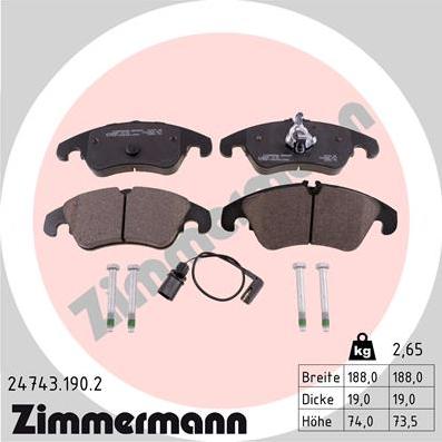 Zimmermann 24743.190.2 - Гальмівні колодки, дискові гальма autocars.com.ua