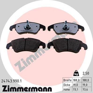 Zimmermann 24743.990.1 - Гальмівні колодки, дискові гальма autocars.com.ua