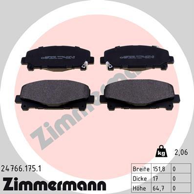 Zimmermann 24766.175.1 - Гальмівні колодки, дискові гальма autocars.com.ua