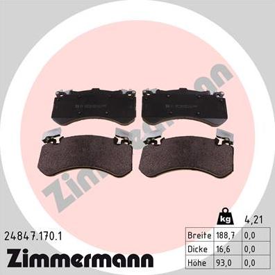Zimmermann 24847.170.1 - Гальмівні колодки, дискові гальма autocars.com.ua
