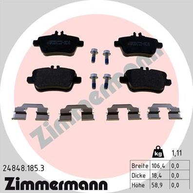 Zimmermann 24848.185.3 - Гальмівні колодки, дискові гальма autocars.com.ua