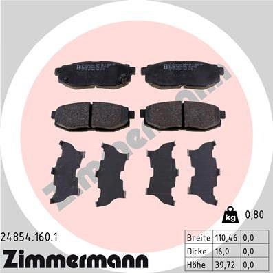 Zimmermann 24854.160.1 - Тормозные колодки, дисковые, комплект avtokuzovplus.com.ua