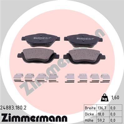 Zimmermann 24883.180.2 - Гальмівні колодки, дискові гальма autocars.com.ua